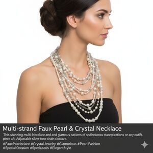 Multi-strand Faux Pearl & Crystal Necklace